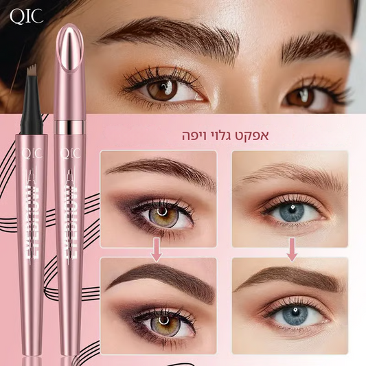 🎁יום אחרון קנה אחד קבל אחד חינם✨ עיפרון גבות עמיד למים עם מזלג מיקרו, עט גבות עמיד לאורך זמן לקוויות גבות טבעיות דמויי שיער